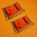 Pack of 2 orangish-red velvet prayer mats with gold borders for Laddu Gopal idols
