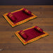 Pack of 2 maroon velvet prayer mats with gold borders and cushions for Laddu Gopal