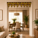 Elephant velvet fabric door and window toran with golden green elephant motifs on dark brown for Indian traditional decor