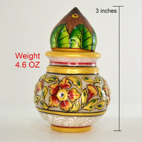 White Marble Kalash Indian Mini Mangal Kalash Decorated Coconut for Wedding Shagun Decorative Nariyal for Wedding Pooja Indian Festival Housewarming Gifts (3 Inches) - LoveNspire