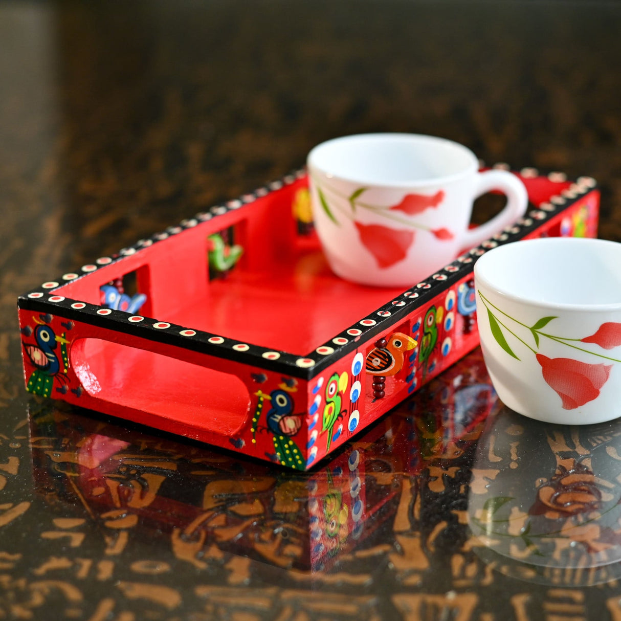 Wooden serving tray hand painted indian decorative platters