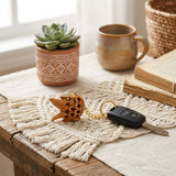 Wooden fish-shaped keychain amulet with carved details and gold chain for good luck and housewarming gift