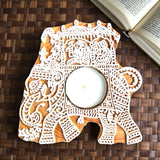 Wooden Block Print Tea Light Candle Holders for Diwali Handmade Tlight for Deepawali Decoration Items Designer Diya Deepam for Goddess Worship Housewarming Gifts - LoveNspire