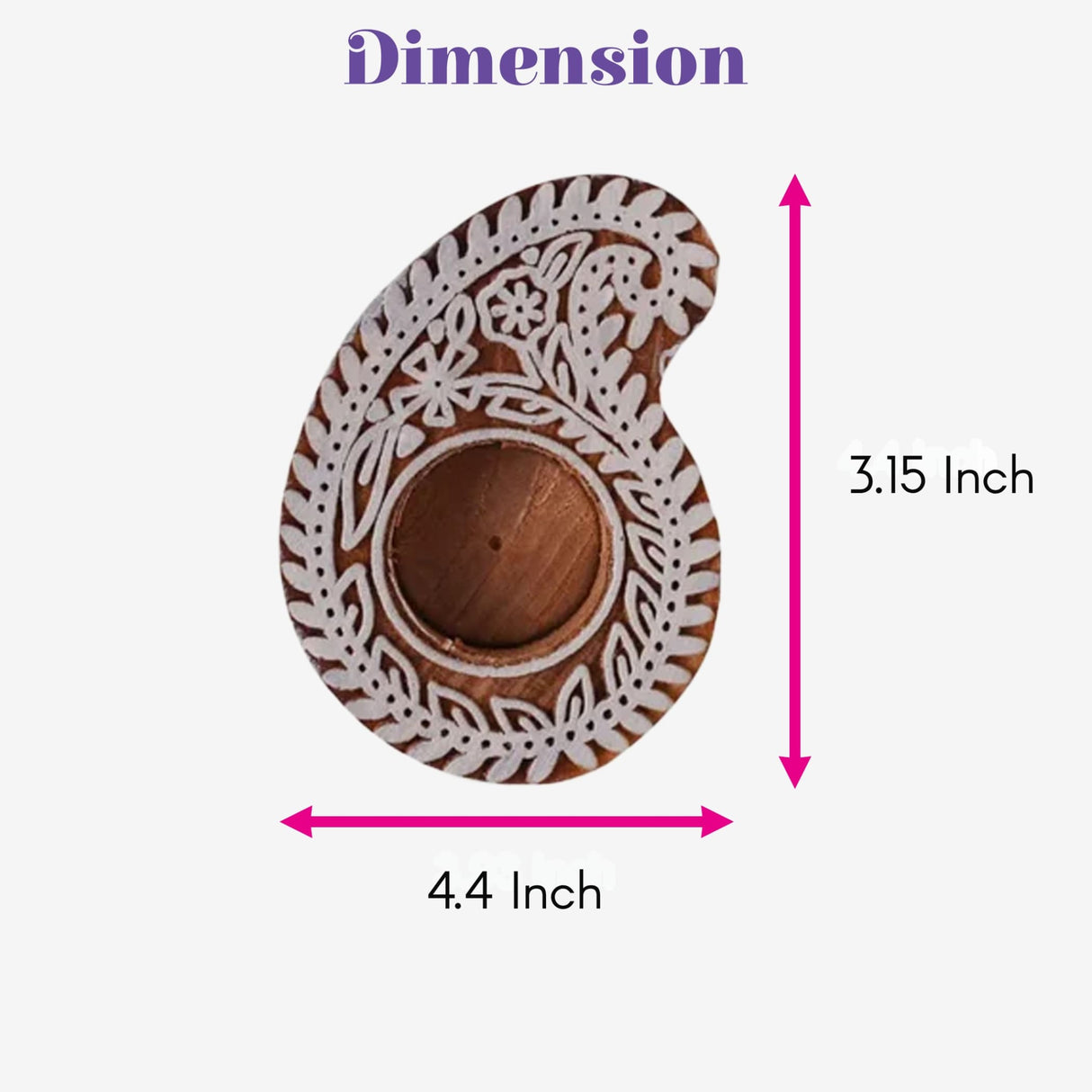 A wooden tealight holder with intricate white floral and paisley block print patterns for festive home decor