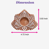 Handcrafted terracotta lotus-shaped diya with white carved patterns tea light candle holder for diwali and festive decor