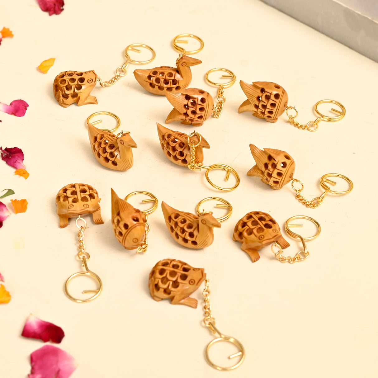 4Pc Wooden Keychain Amulet Keyring Door Car Key Chains Good Luck Key Holder for Thanksgiving Housewarming Gift - LoveNspire