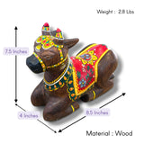 Handmade wooden Nandi cow idol, hand-painted floral pattern, 7.5x4x8.5 inch