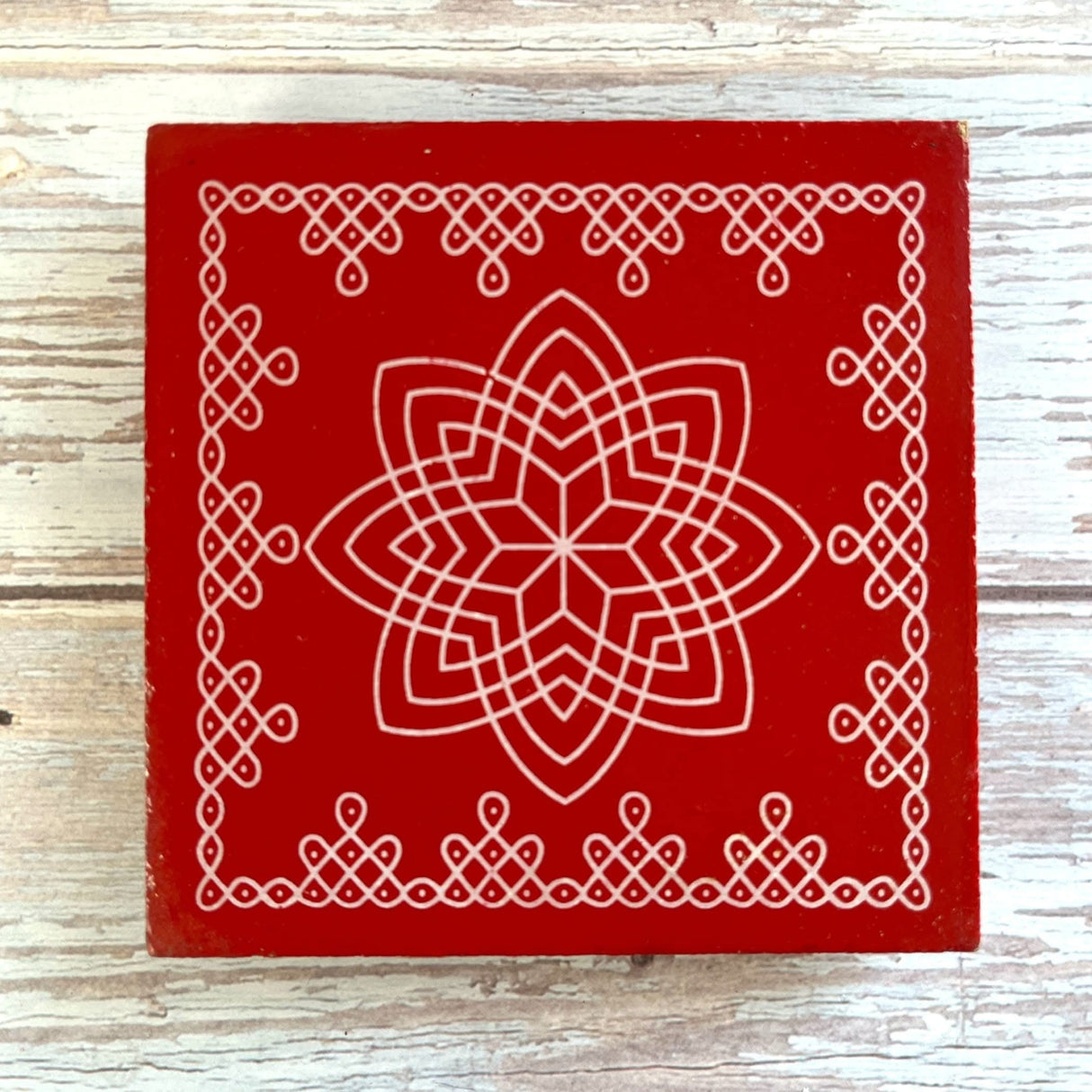 Wooden Puja Chowki 4 Inch Handcrafted Floral Printed Traditional Chaurang Chowki for God Idols Kalash - Festive Decor for Pooja Home Temple Mandir - Diwali Housewarming Gift - LoveNspire