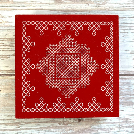 Wooden Puja Chowki 4 Inch Handcrafted Floral Printed Traditional Chaurang Chowki for God Idols Kalash - Festive Decor for Pooja Home Temple Mandir - Diwali Housewarming Gift - LoveNspire