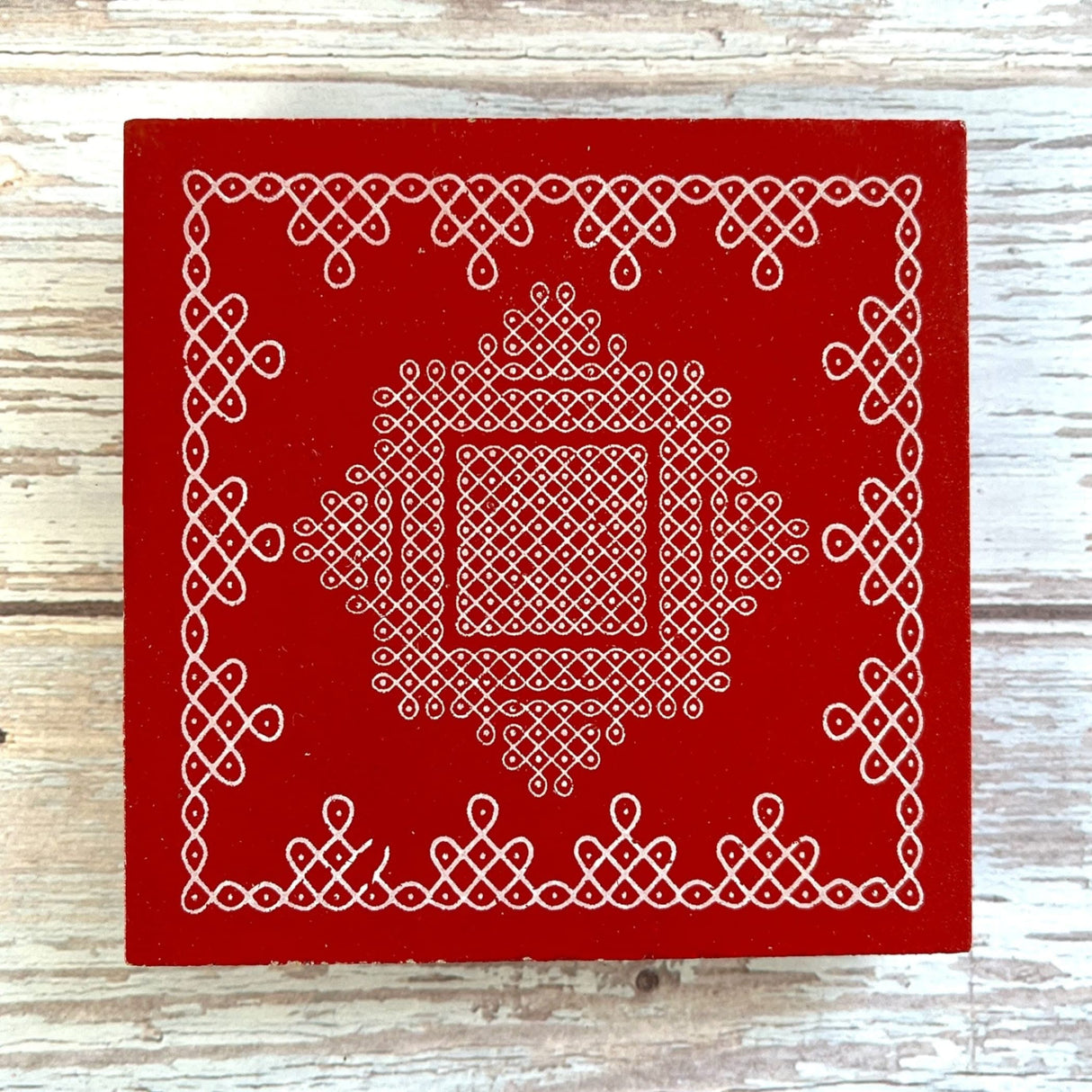 Wooden Puja Chowki 4 Inch Handcrafted Floral Printed Traditional Chaurang Chowki for God Idols Kalash - Festive Decor for Pooja Home Temple Mandir - Diwali Housewarming Gift - LoveNspire