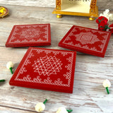 Wooden Puja Chowki 4 Inch Handcrafted Floral Printed Traditional Chaurang Chowki for God Idols Kalash - Festive Decor for Pooja Home Temple Mandir - Diwali Housewarming Gift - LoveNspire