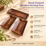 Hand-painted wooden serving trays with intricate indian motifs in dark brown wood for snacks tea coffee and home decor
