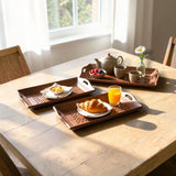 Brown hand-painted wooden serving trays with star-shaped cutouts and handles for snacks tea coffee and decor