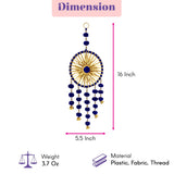 A 16-inch tall decorative dreamcatcher with gold-toned frame navy blue accents beads bells in rajasthani woollen set