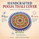 Handmade indian woolen embroidery pooja thali cover with vibrant floral and geometric patterns in multicolor