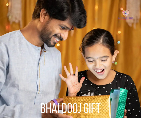 Young girl admires her decorated hand during Bhai Dooj celebrations with sibling relationships.