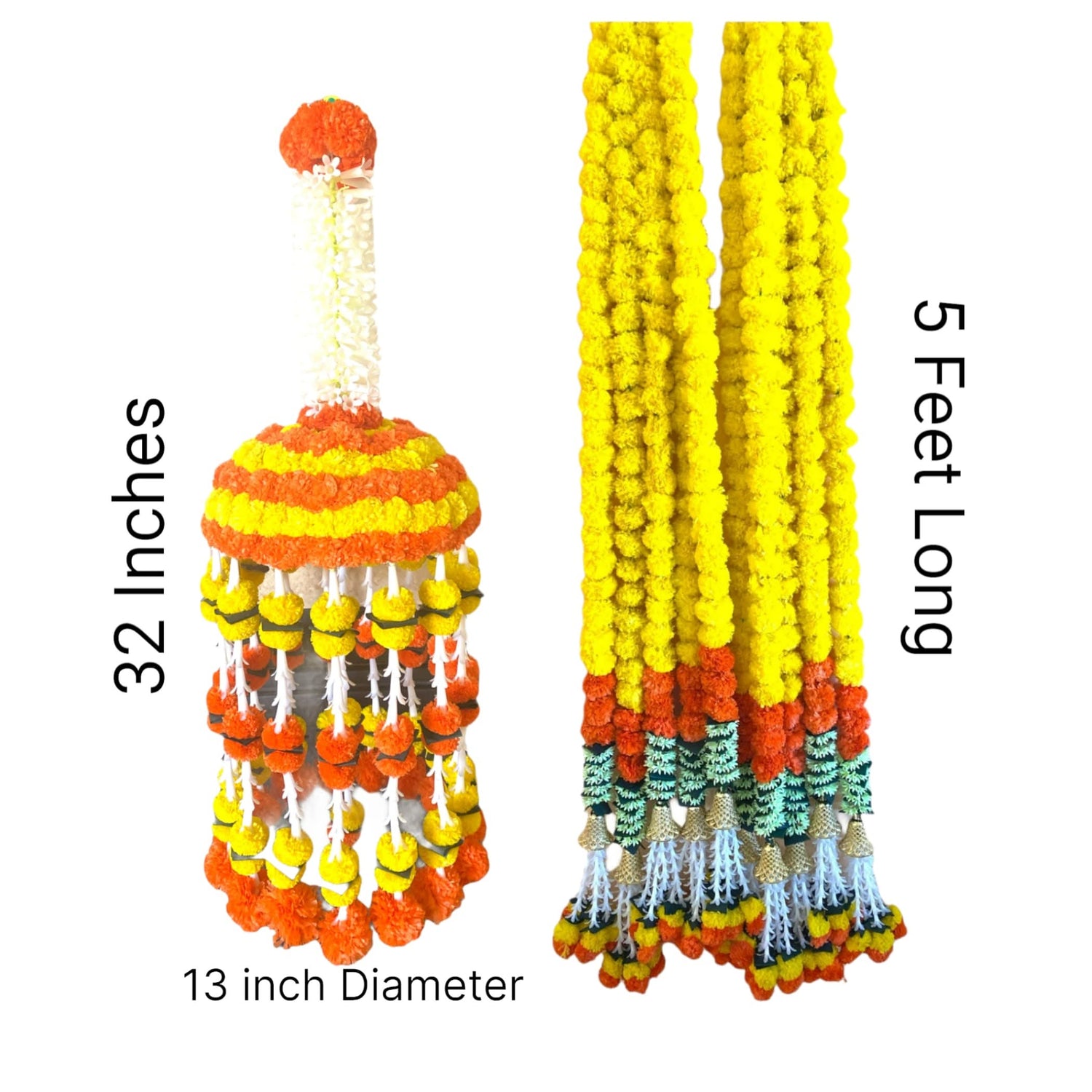 Marigold Strings and Jhoomar Decor with Strings, Mehndi Decoration, Wedding Garland, Flowers Decorations, Diwali Backdrop, Puja Garlands, Chandelier - LoveNspire